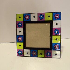 + PIER 1 Imports Hand Painted Stained Glass Square Desktop Frame For 4"x4" Photo